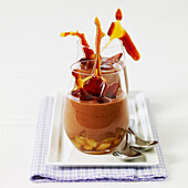 Chocolate mousse with pineapple and caramel