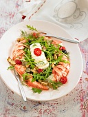 Lobster, raspberry and rocket lettuce salad