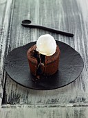 Chocolate soufflé with ginger ice cream