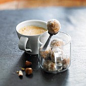 Spéculos balls with a cup of coffee
