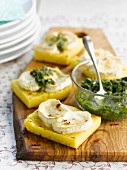 Polenta with goat's cheese and green salsa