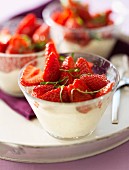 Whipped cream with strawberries and mint