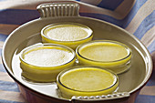 Cooking creme caramel in a bain-marie