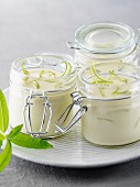 Small pots of lime-flavored panna cotta