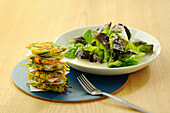 Vegetable fritters and lettuce salad