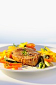 Grilled beef steak with vegetables