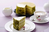 Slice of pistachio cake