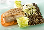 Royal sea bream with green lentils