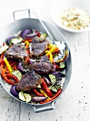 Oven-baked lamb and vegetables