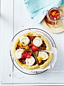 Red and yellow pepper,goat's cheese and bacon mini pizza