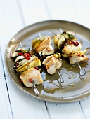 Chicken brochettes marinated with Tequila and tarragon