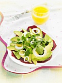 Beetroot and avocado carpaccio with coriander and lemon