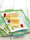 Vaniila ice cream gaufrette sandwiches and raspberries