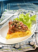 Boiled ham,pleurotus mushroom,potato aand garlic omelette with lettuce