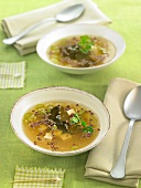 Miso soup with tofu and linseeds