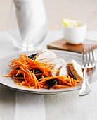 Grated carrots with chicken and prunes