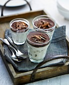 Rum and raisin fromage blanc with crisp chocolate topping Verrines