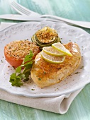 Chicken marinated in lime,zucchini and tomato grilled with breadcrumbs