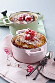 French toast and raspberry individual casserole dishes