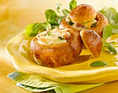 Brioche stuffed with cheese and raw ham