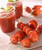Strawberry brochette and strawberry smoothies