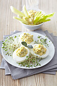 Hard-boiled eggs with sage mayonnaise