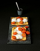 Waffles with goat's cheese and cherry tomatoes