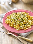 Farfalles with chickpeas, ricotta, spring onions and pesto
