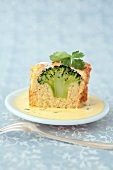Broccoli and coconut savoury cake,creamy coconut and curry sauce