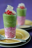 Avocado mousse,creamy beetroot Verrine topped with pomegranate seeds and a parmesan tuile