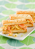 Scrambled egg and salmon puff pastries