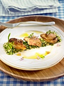 Roasted quail's breasts and semolina with herbs
