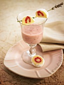 White chocolate and raspberry truffles, homemade rhubarb-raspberry yoghurt