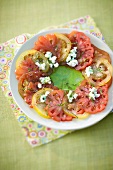 Salat mit gelben und roten Tomaten und Minzsirup