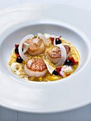 Pan-fried scallops,saffron emulsion with coconut
