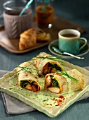 Chicken-coconut rolled pancakes