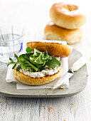 Mackerel mousse and spinach bagel