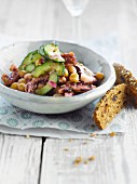 Calamary, cucumber and chickpea salad