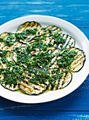 Grilled eggplant carpaccio with herbs