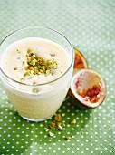 Passionfruit,almond and pistachio milkshake
