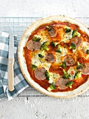 Sausage-broccoli pizza