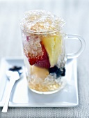 Fresh fruit salad with tea-flavored jelly