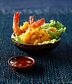 Sweet potato and shrimp tempuras