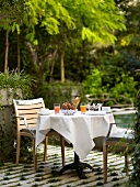 Breakfast on the terrace at the Royal Monceau