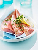 Raw red mullet fillets