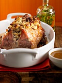 Roast pork stuffed with cheese and pecans
