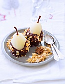 Poached pears with chocolate and almonds
