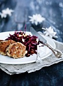 Chicken meatballs with red cabbage salad