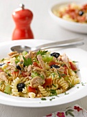 Fusilli with tuna,tomatoes and olives