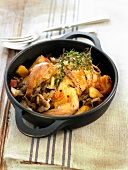 Small chicken stuffed with apples and mushrooms